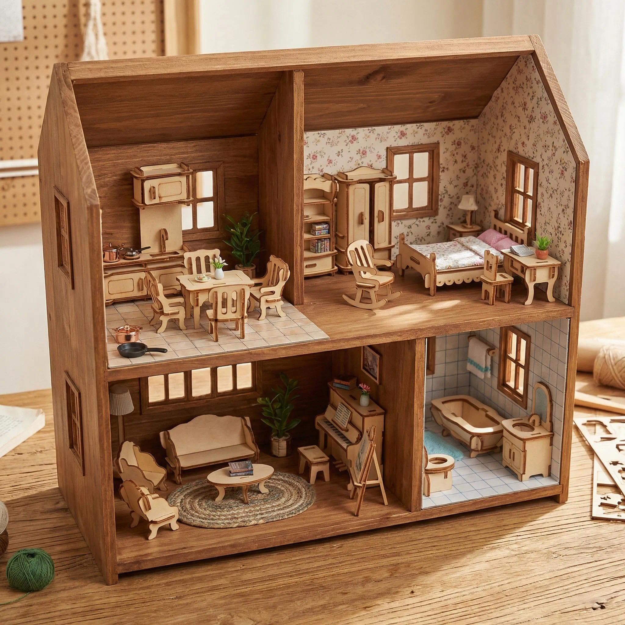 Amazon.co.jp: 1セット= 34個ドールハウス家具セット - 木製3Dパズル